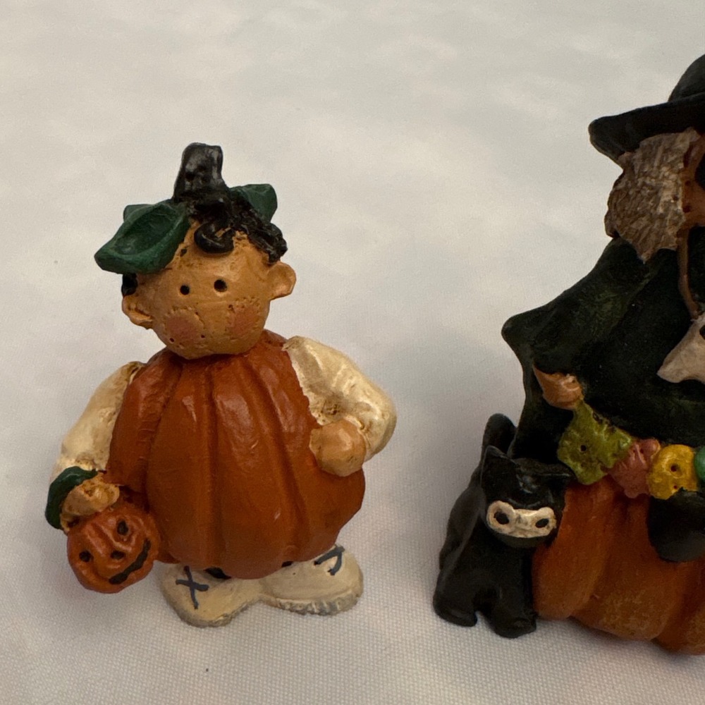 1990s Halloween Figurines Witch Ghost Pumpkin Boy Fall Decorations Set of 3 - Picture 2 of 10